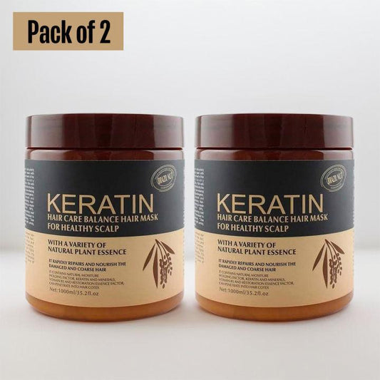 Keratin Hair Mask Pack of 2 for Damaged Hair Repair & Shine